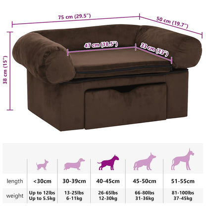 Dog Sofa with Drawer Brown 75x50x38 cm Plush