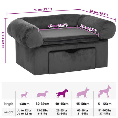 Dog Sofa with Drawer Dark Grey 75x50x38 cm Plush