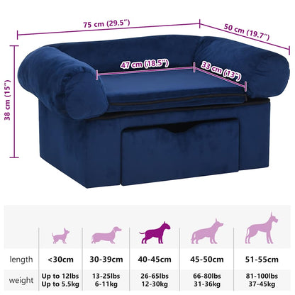 Dog Sofa with Drawer Blue 75x50x38 cm Plush