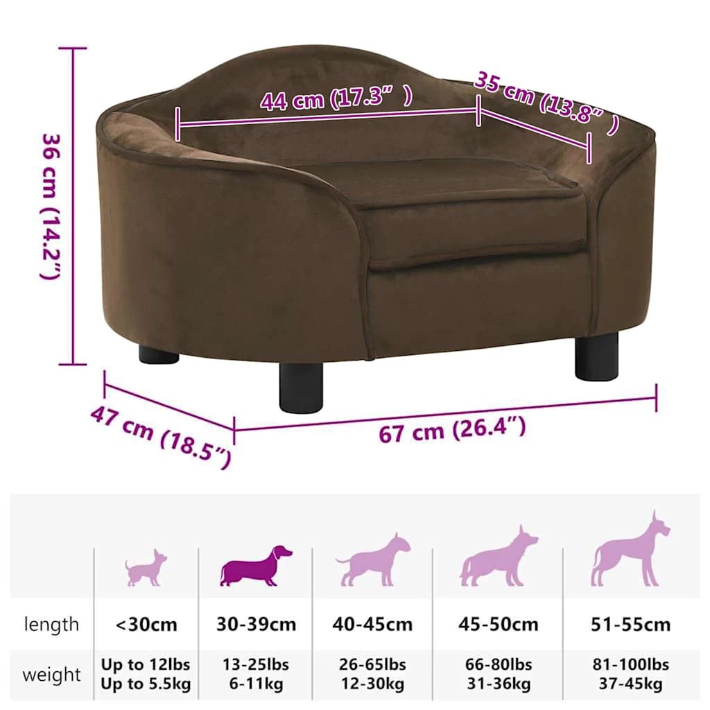 Dog Sofa Brown 67x47x36 cm Plush