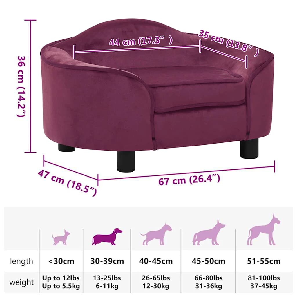 Dog Sofa Burgundy 67x47x36 cm Plush