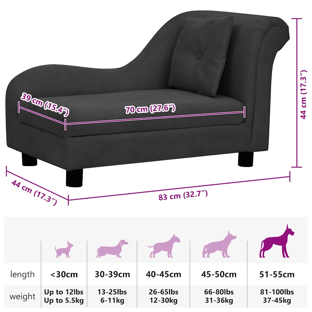 Dog Sofa with Pillow Black 83x44x44 cm Plush