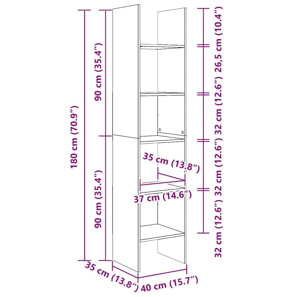 Book Cabinet White 40x35x180 cm Engineered Wood