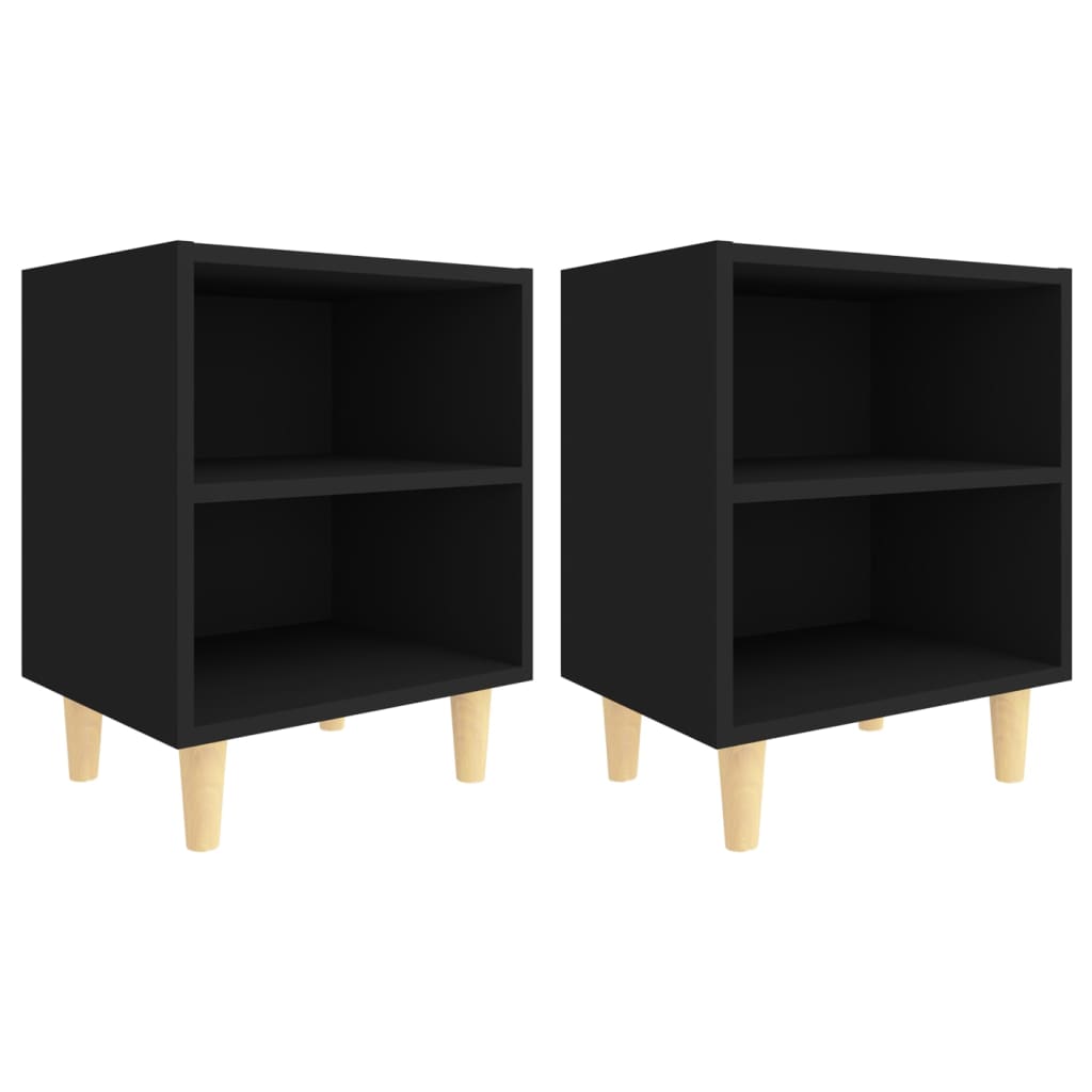 Bed Cabinets with Solid Wood Legs 2 pcs Black 40x30x50 cm