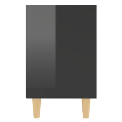 Bed Cabinet with Solid Wood Legs High Gloss Black 40x30x50cm