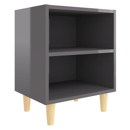 Bed Cabinet with Solid Wood Legs High Gloss Grey 40x30x50 cm
