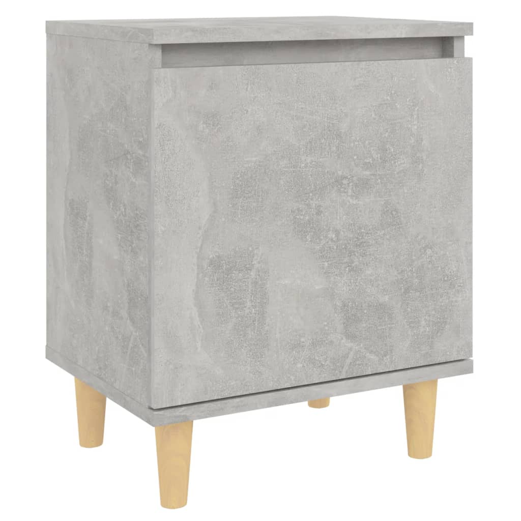Bed Cabinet with Solid Wood Legs Concrete Grey 40x30x50 cm