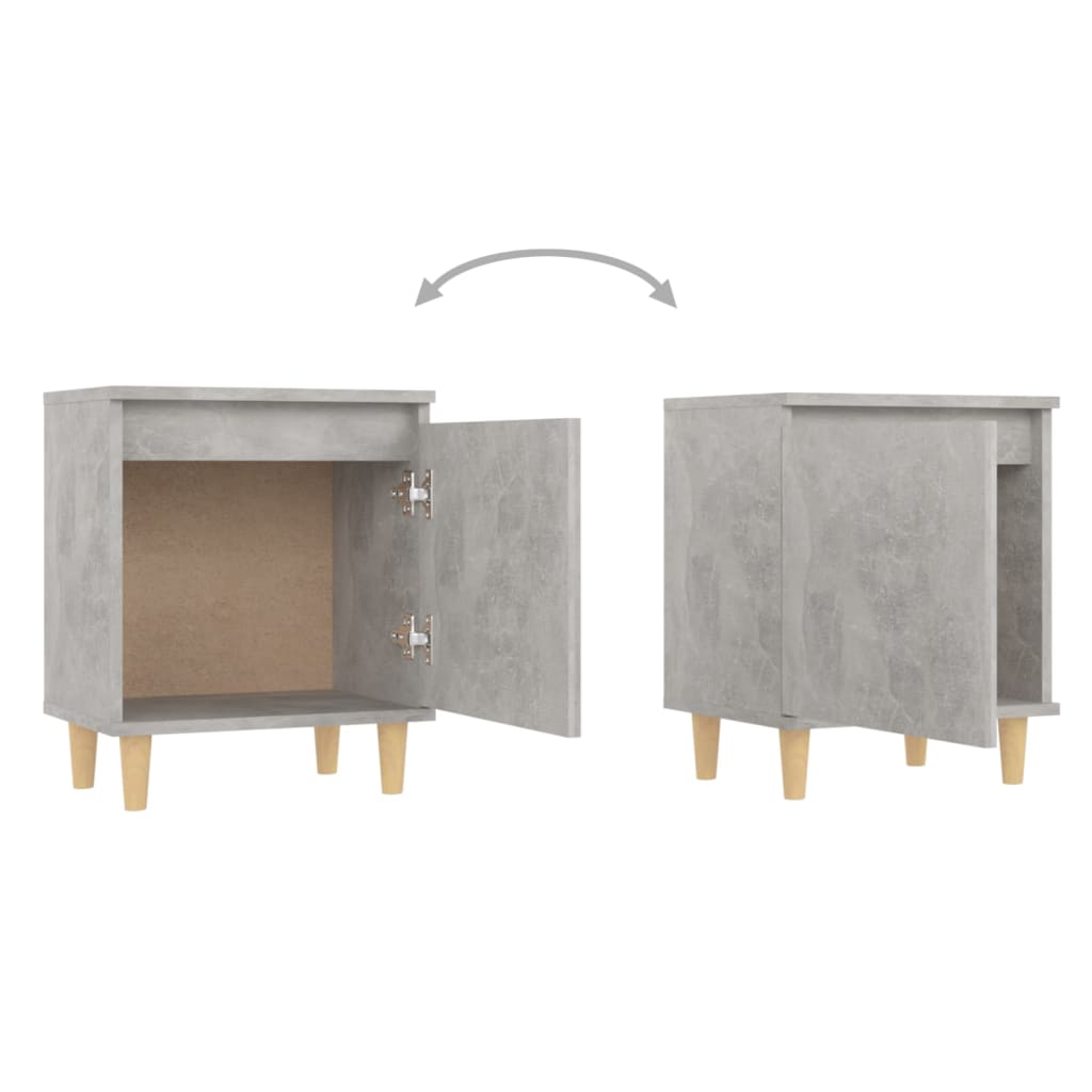 Bed Cabinet with Solid Wood Legs Concrete Grey 40x30x50 cm