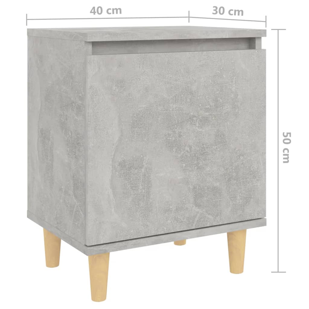 Bed Cabinet with Solid Wood Legs Concrete Grey 40x30x50 cm