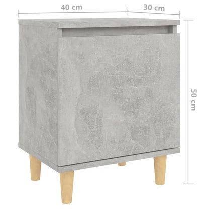 Bed Cabinet with Solid Wood Legs Concrete Grey 40x30x50 cm