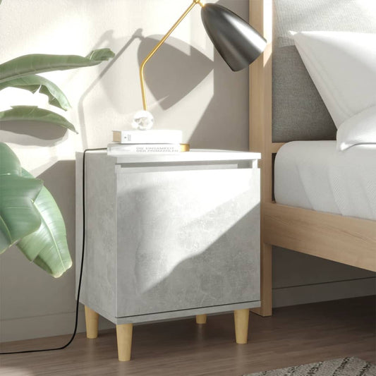 Bed Cabinet with Solid Wood Legs Concrete Grey 40x30x50 cm