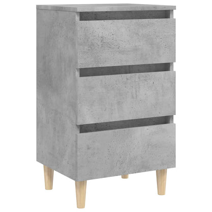 Bed Cabinet with Solid Wood Legs Concrete Grey 40x35x69 cm