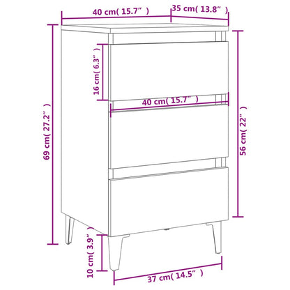 Bed Cabinet with Metal Legs White 40x35x69 cm