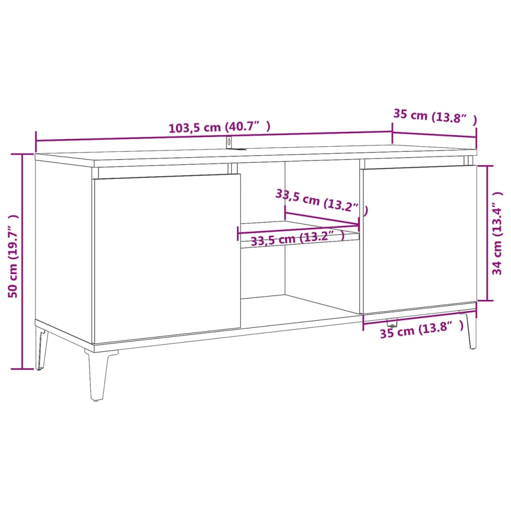 TV Cabinet with Metal Legs Sonoma Oak 103.5x35x50 cm