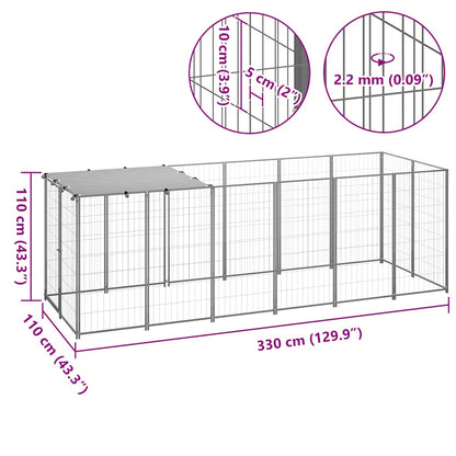 Dog Kennel Silver 330x110x110 cm Steel