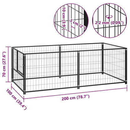 Dog Kennel Black 200x100x70 cm Steel
