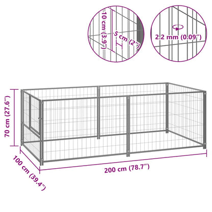 Dog Kennel Silver 200x100x70 cm Steel