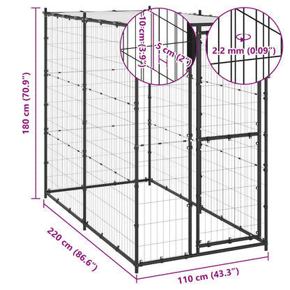 Outdoor Dog Kennel Steel with Roof 110x220x180 cm