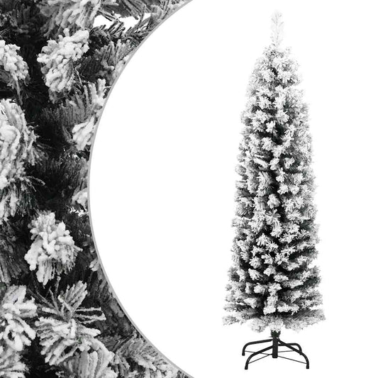 Slim Artificial Christmas Tree with Flocked Snow Green 120 cm PVC