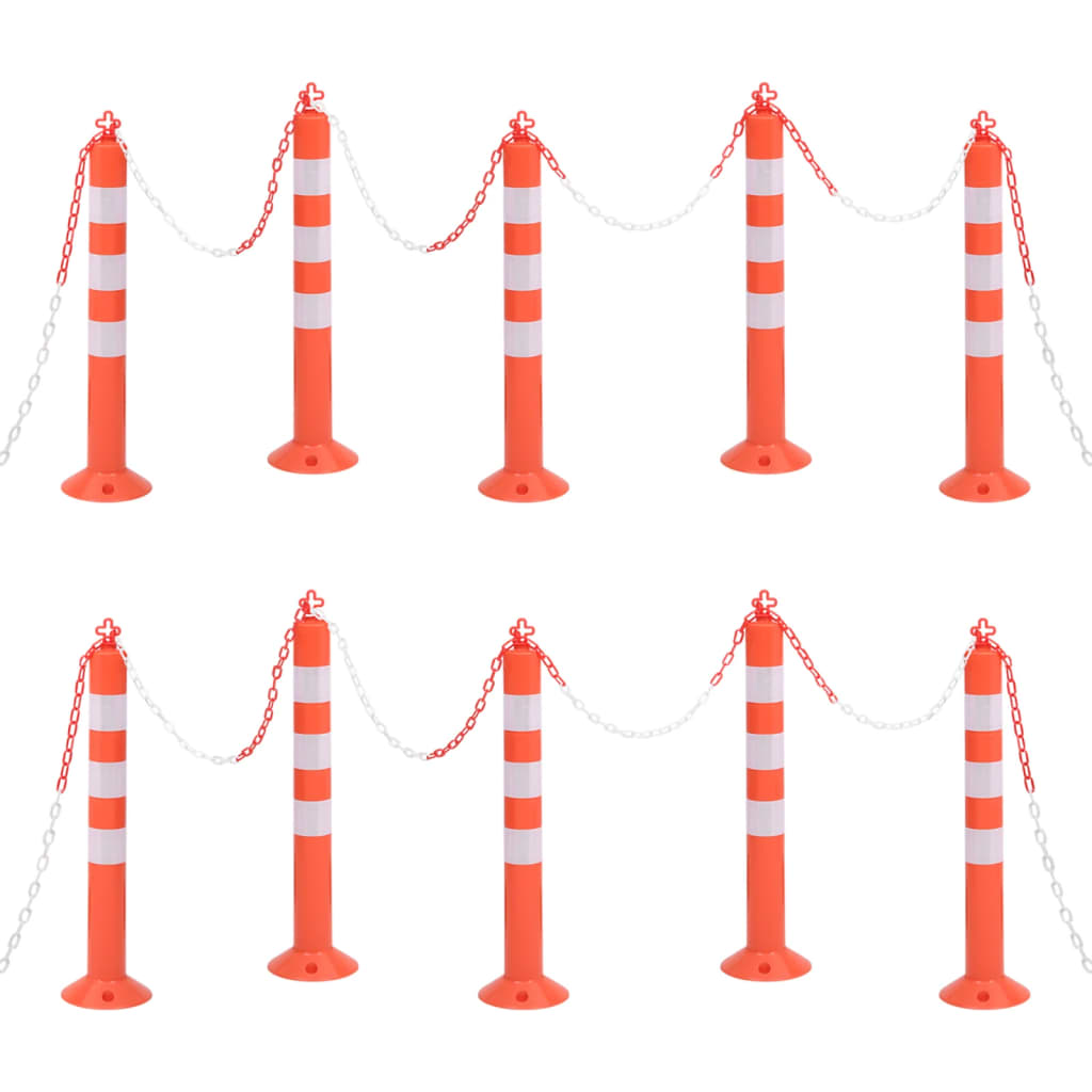 Traffic Control Bollards 10 pcs with Chain 75 cm PE