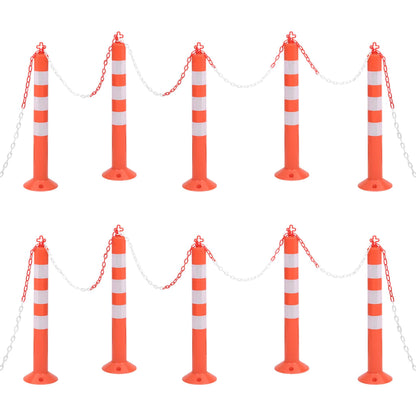 Traffic Control Bollards 10 pcs with Chain 75 cm PE