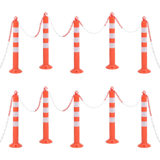 Traffic Control Bollards 10 pcs with Chain 75 cm PE