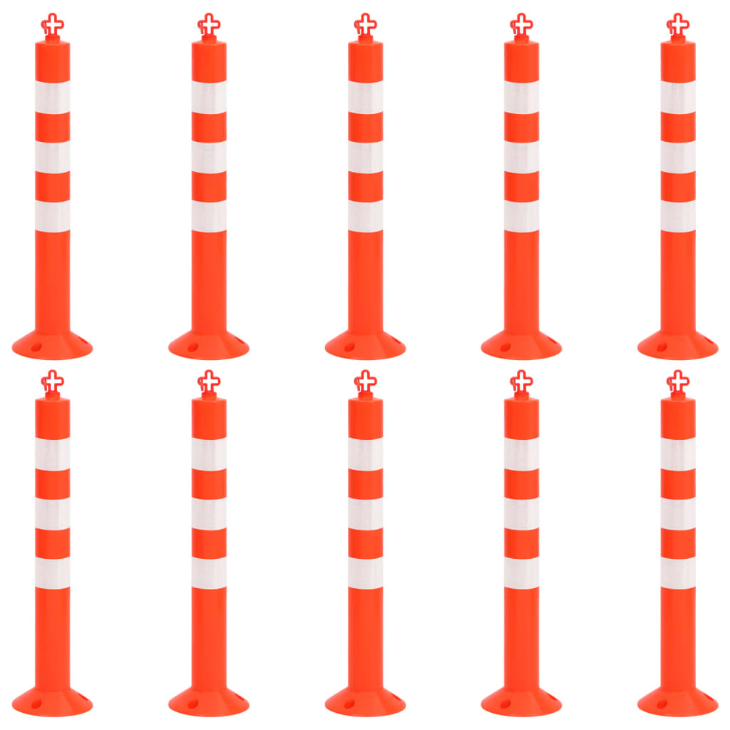 Traffic Control Bollards 10 pcs with Chain 75 cm PE