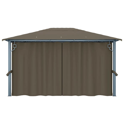 Gazebo with Curtain&LED String Lights 4x3 m Taupe Aluminium
