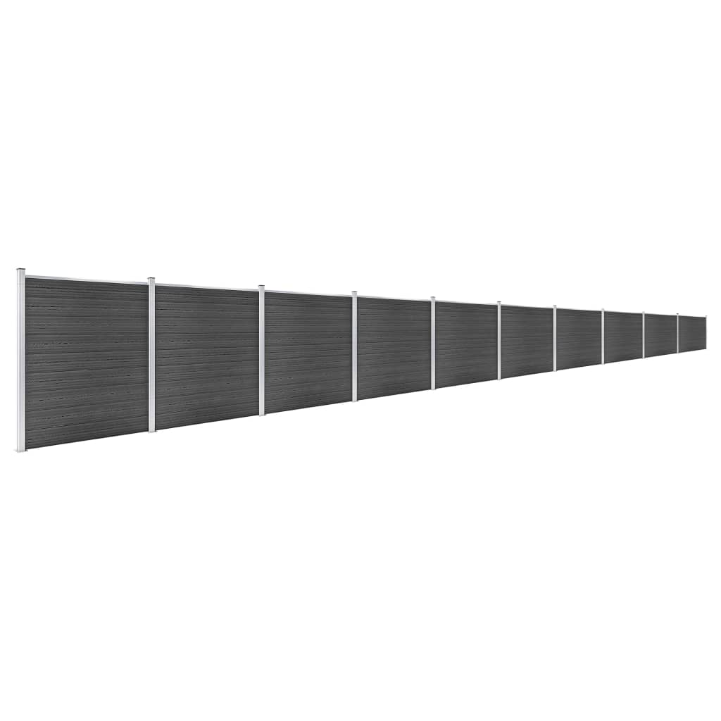 Fence Panel Set WPC 1737x186 cm Black