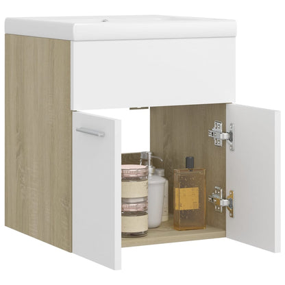 Sink Cabinet with Built-in Basin White and Sonoma Oak Engineered Wood