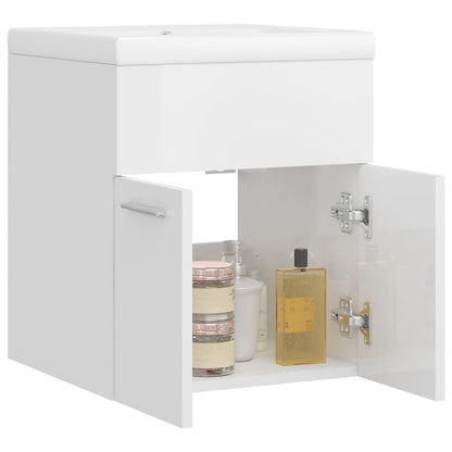Sink Cabinet with Built-in Basin High Gloss White Engineered Wood