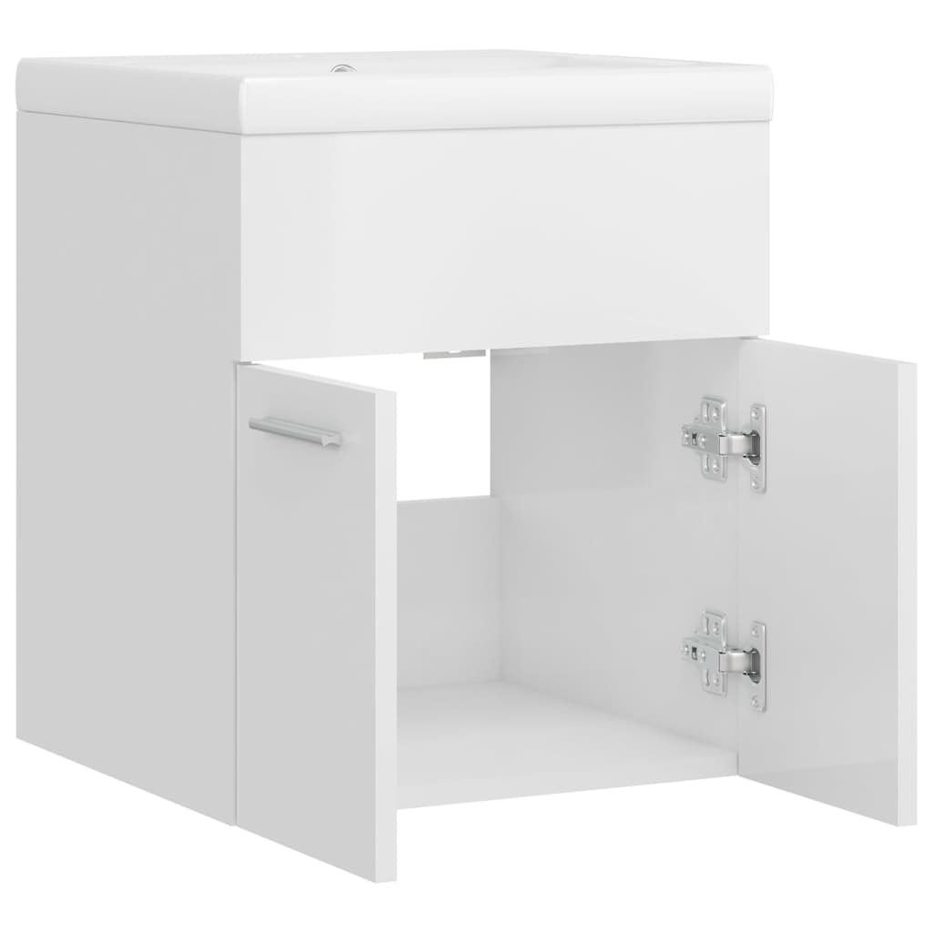 Sink Cabinet with Built-in Basin High Gloss White Engineered Wood