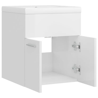 Sink Cabinet with Built-in Basin High Gloss White Engineered Wood