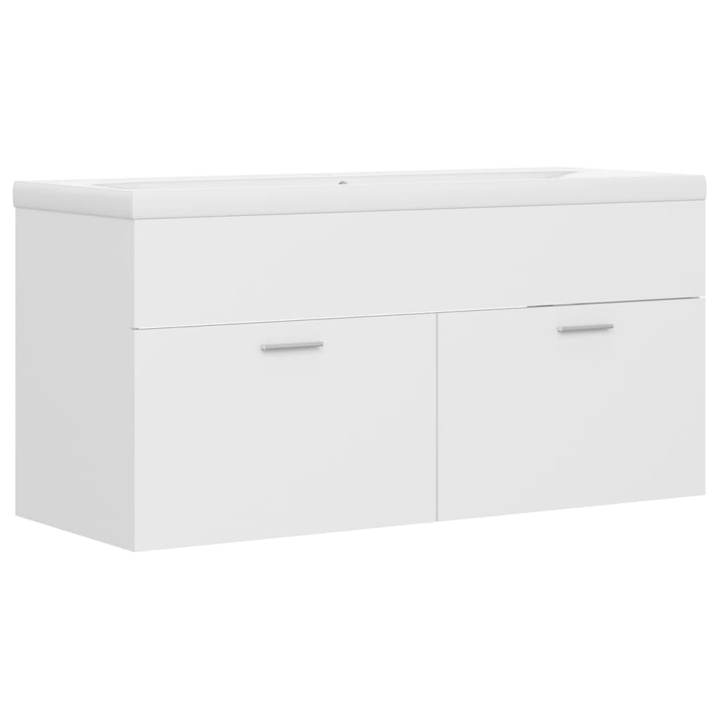 Sink Cabinet with Built-in Basin White Engineered Wood
