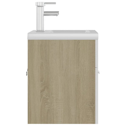 Sink Cabinet with Built-in Basin White and Sonoma Oak Engineered Wood