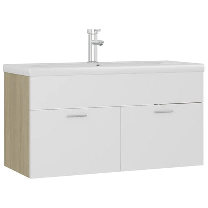 Sink Cabinet with Built-in Basin White and Sonoma Oak Engineered Wood