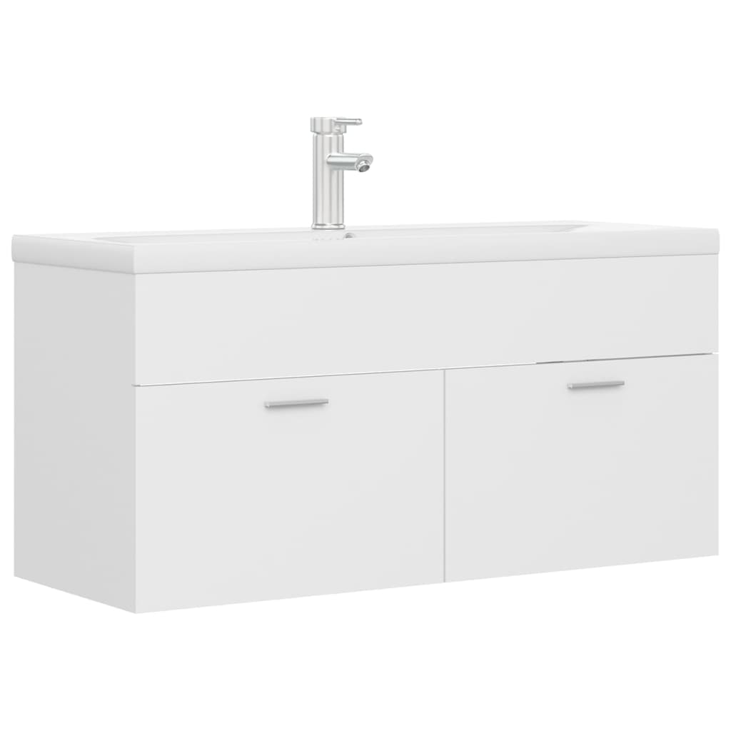 Sink Cabinet with Built-in Basin White Engineered Wood