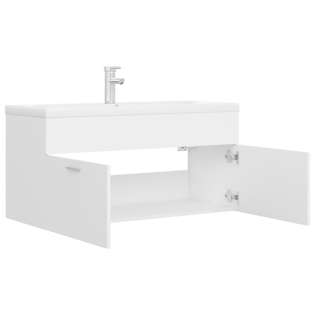 Sink Cabinet with Built-in Basin White Engineered Wood