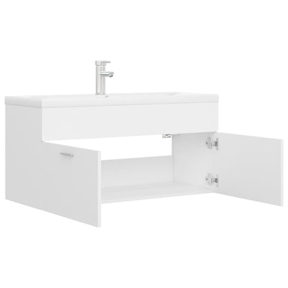 Sink Cabinet with Built-in Basin White Engineered Wood