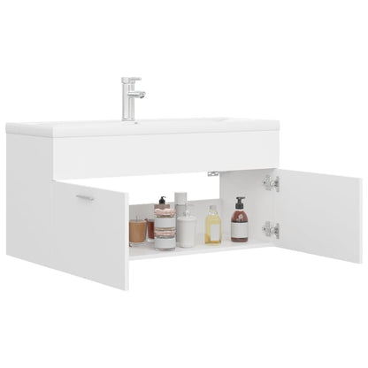 Sink Cabinet with Built-in Basin White Engineered Wood