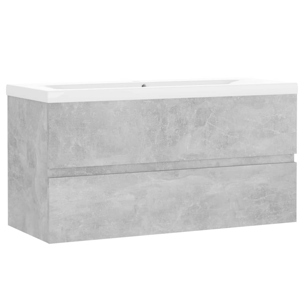 Sink Cabinet with Built-in Basin Concrete Grey Engineered Wood