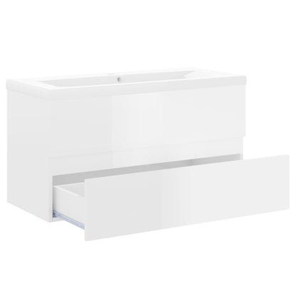 Sink Cabinet with Built-in Basin High Gloss White Engineered Wood