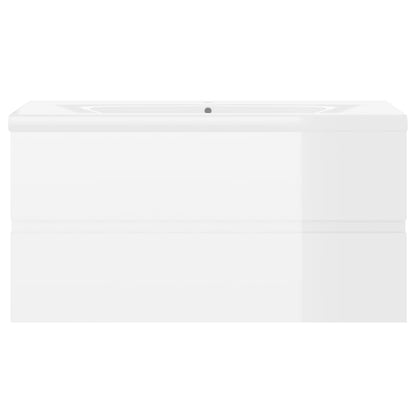 Sink Cabinet with Built-in Basin High Gloss White Engineered Wood