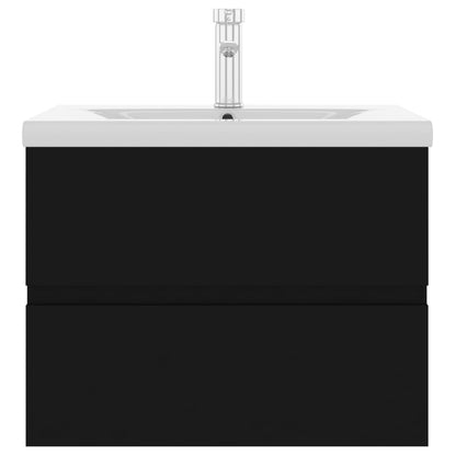 Sink Cabinet with Built-in Basin Black Engineered Wood