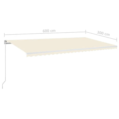 Manual Retractable Awning with LED 600x300 cm Cream