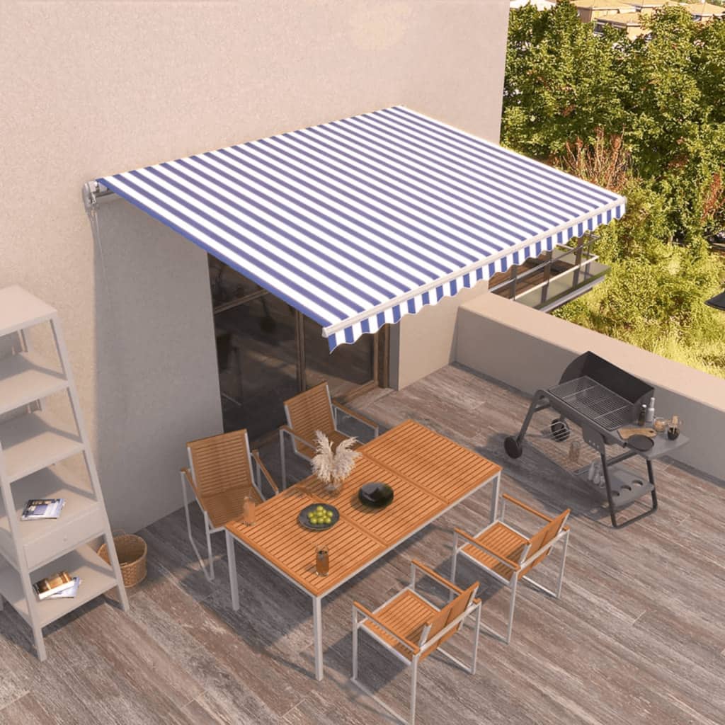 Manual Retractable Awning 450x350 cm Blue and White