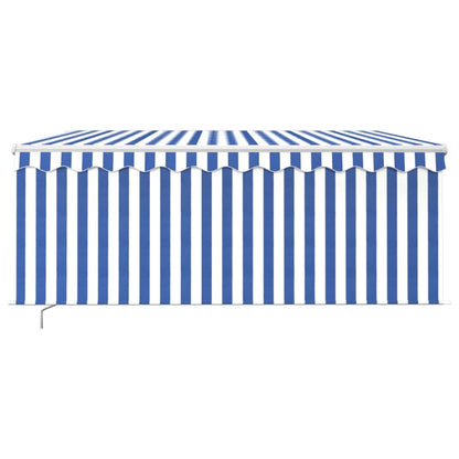 Manual Retractable Awning with Blind&LED 3x2.5m Blue&White