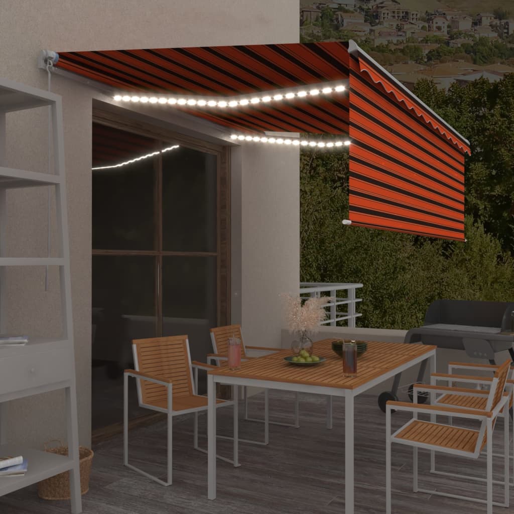 Manual Retractable Awning with Blind&LED 4.5x3m Orange&Brown