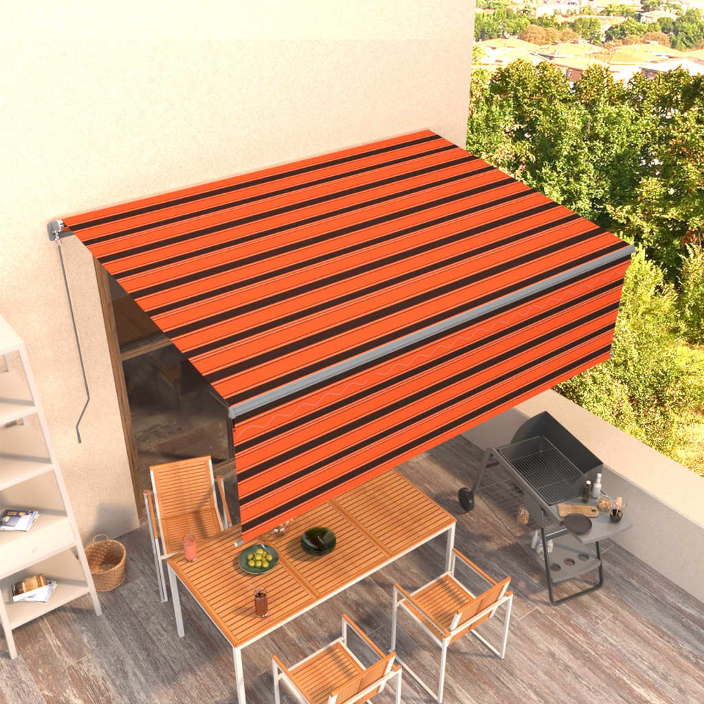 Manual Retractable Awning with Blind 4x3m Orange&Brown