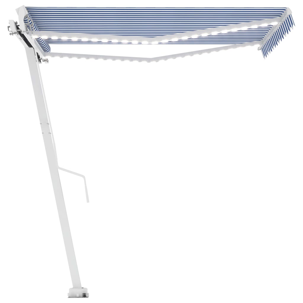 Manual Retractable Awning with LED 300x250 cm Blue and White